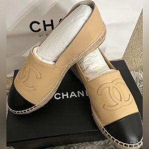 Brand new Chanel Espadrilles Lambskin Beige & Black size 37-7US.